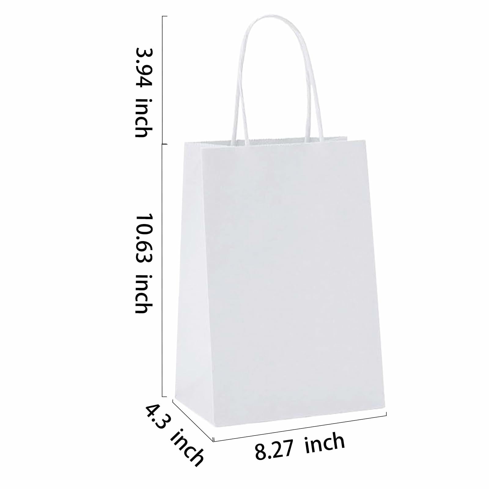 BAG BOX 50 Pack Kraft Paper Gift Bags with Handles 8.25x4.3x10.6 Inch White