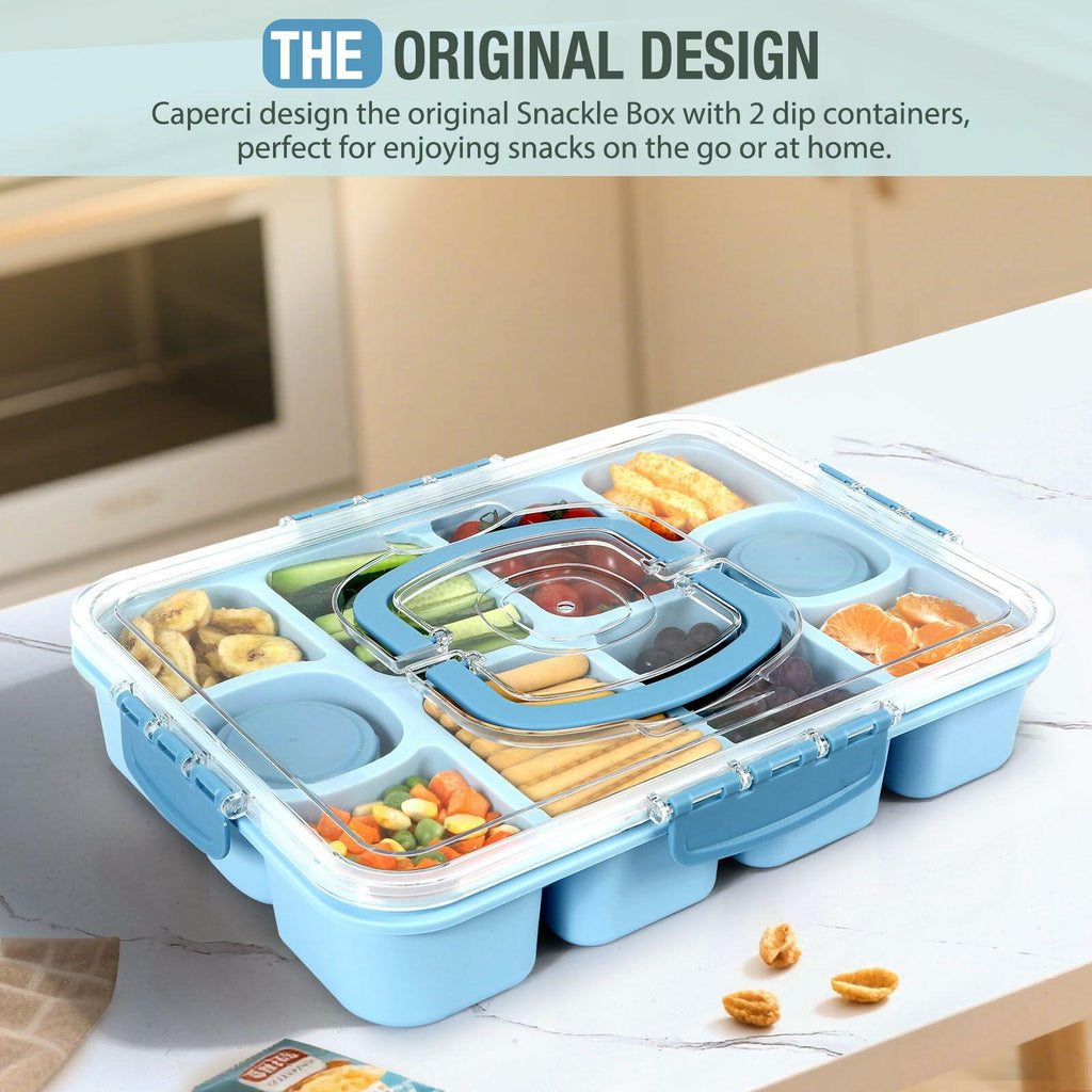 Caperci Snackle Box 10-Compartment Tray with Lid Handle Sky Blue BPA-Free