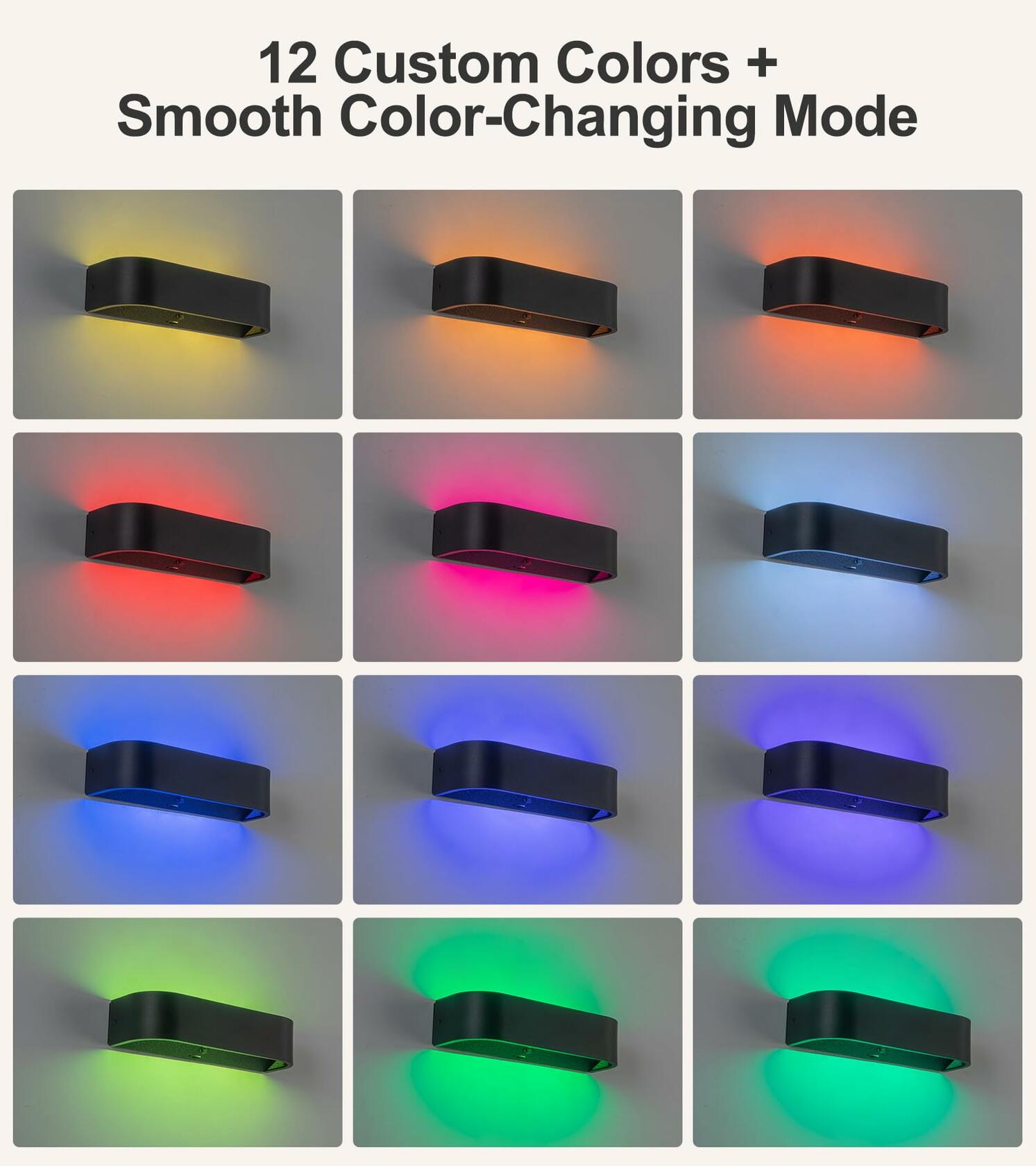 KwatTsz 2Pcs RGB Wall Light with Remote, 12 Colors, 6000mAh Wireless