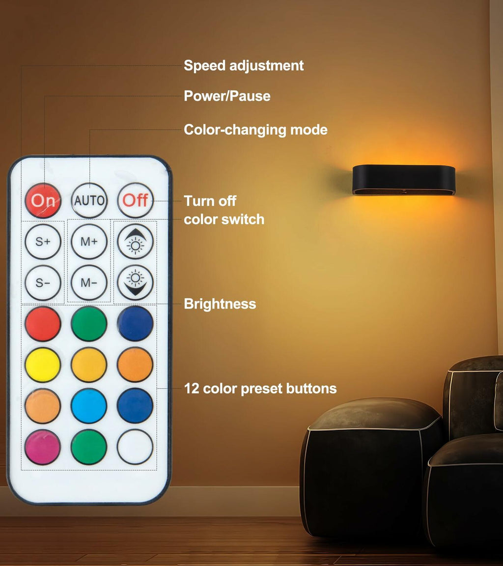 KwatTsz 2Pcs RGB Wall Light with Remote, 12 Colors, 6000mAh Wireless