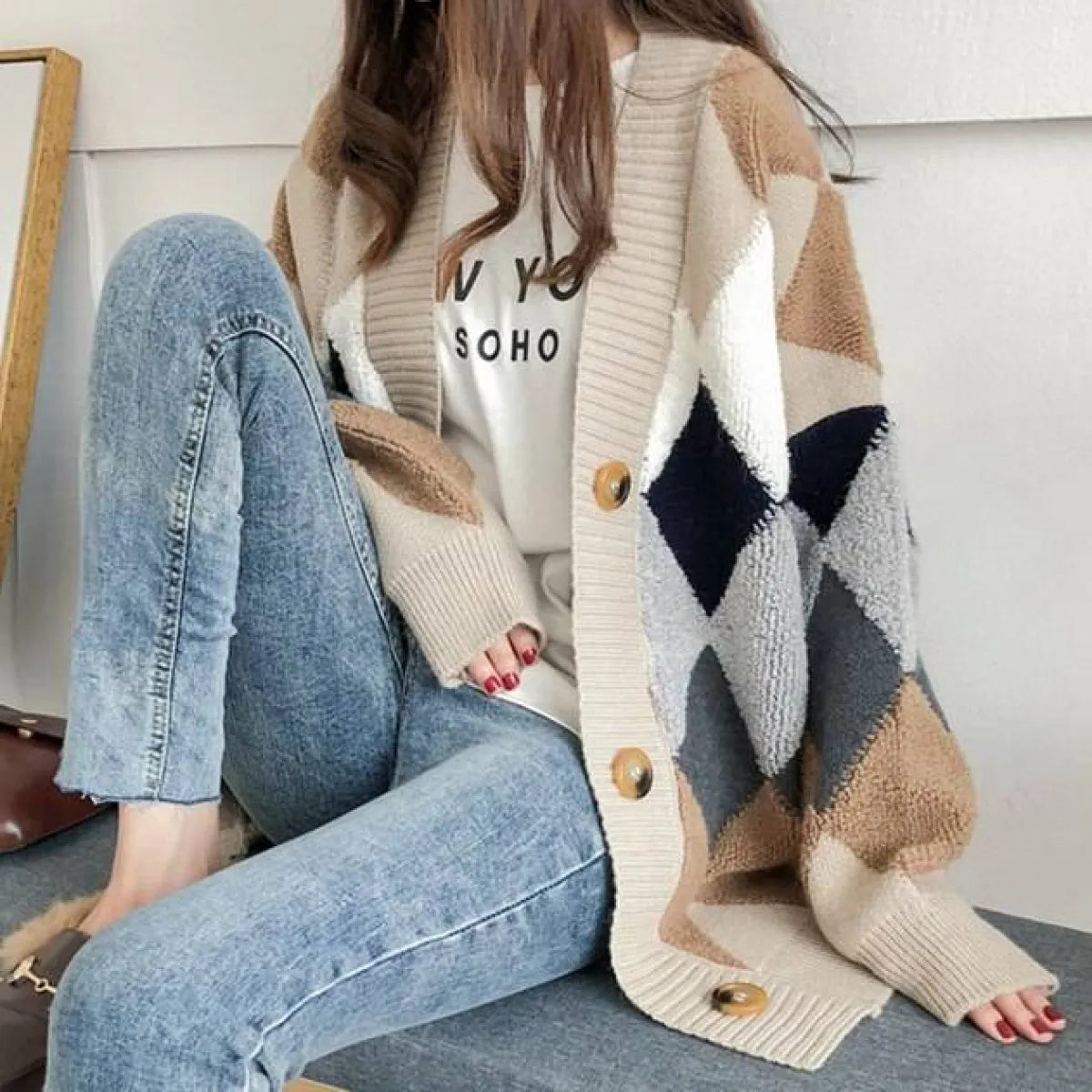 Plaid V-Neck Cardigan