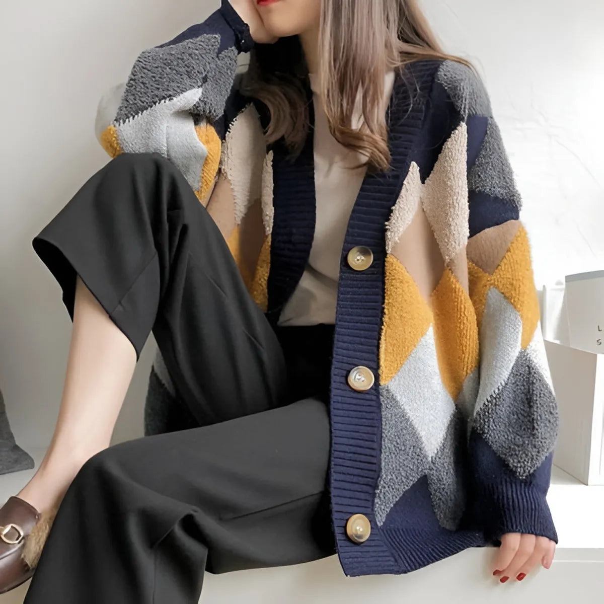 Plaid V-Neck Cardigan