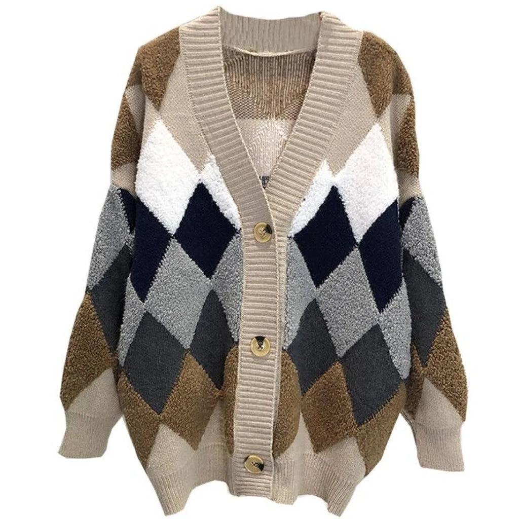 Plaid V-Neck Cardigan