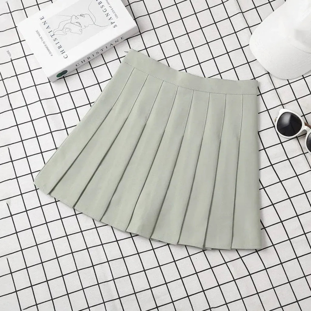 Harajuku Kawaii Fashion Korean Style Y2K Aesthetic Neutral Colors Pleated Tennis Skirt