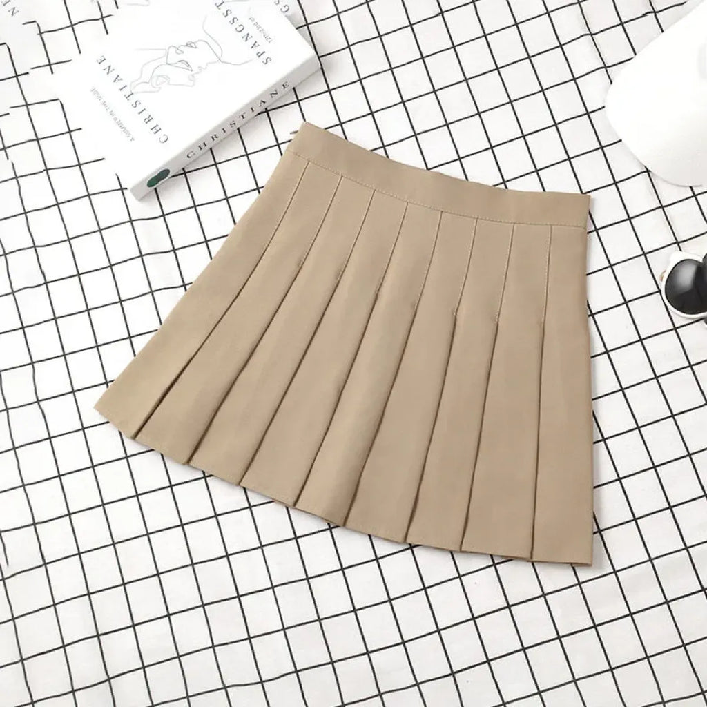 Harajuku Kawaii Fashion Korean Style Y2K Aesthetic Neutral Colors Pleated Tennis Skirt