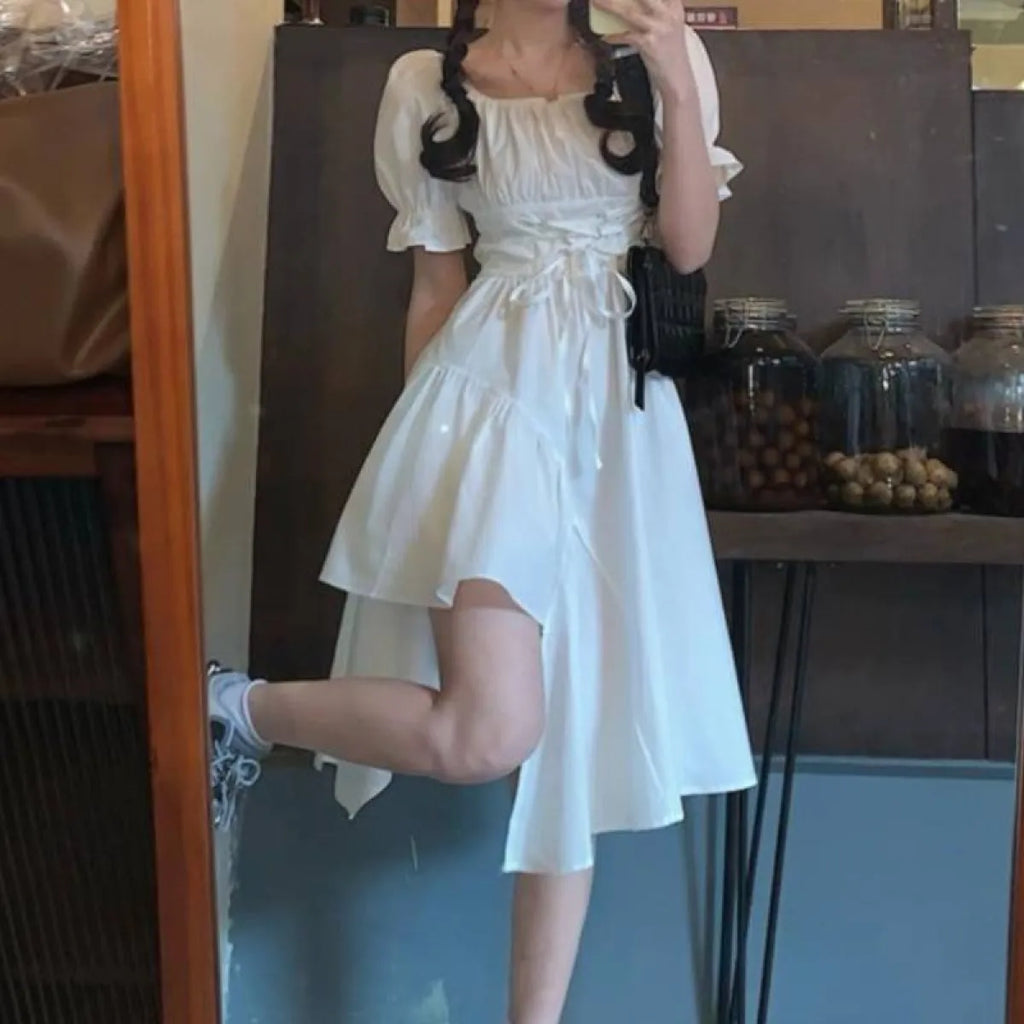 Puff Sleeve White Dress