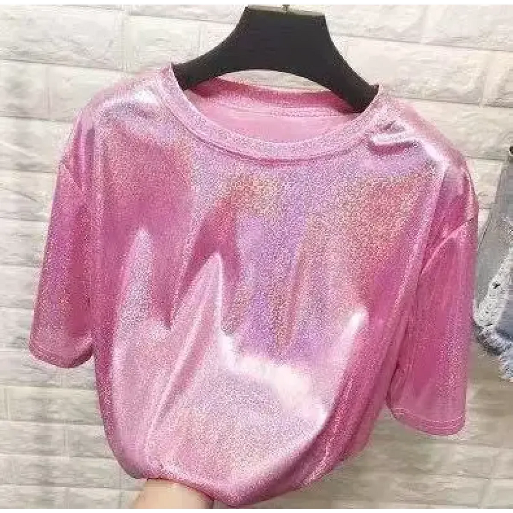 Summer Retro Bright Silk Loose Short Sleeve Top