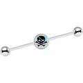 14G Pink Green Plaid Heart Skull Industrial Barbell 37mm