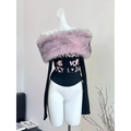 Off-Shoulder Fur Trim Top – Vintage Y2K Aesthetic
