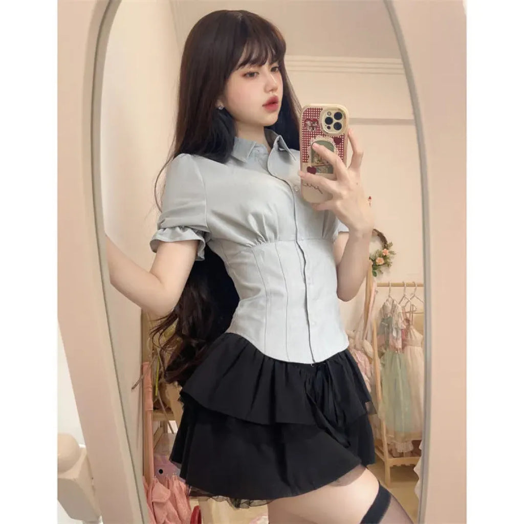 Sexy White Korean Fashion Blouse - Harajuku Chic Slim Top