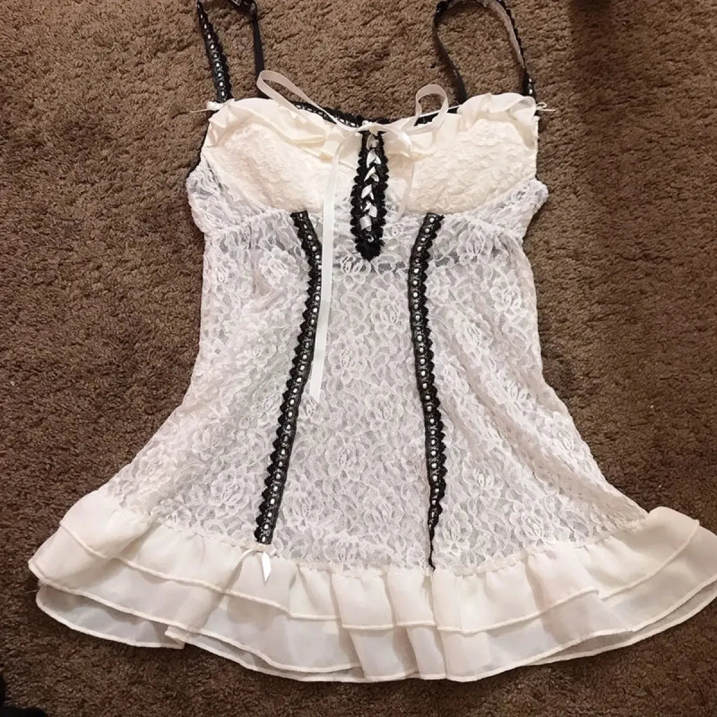 White Lace Grunge Cami Tank Top – Harajuku E-girl Punk Sleeveless Vest