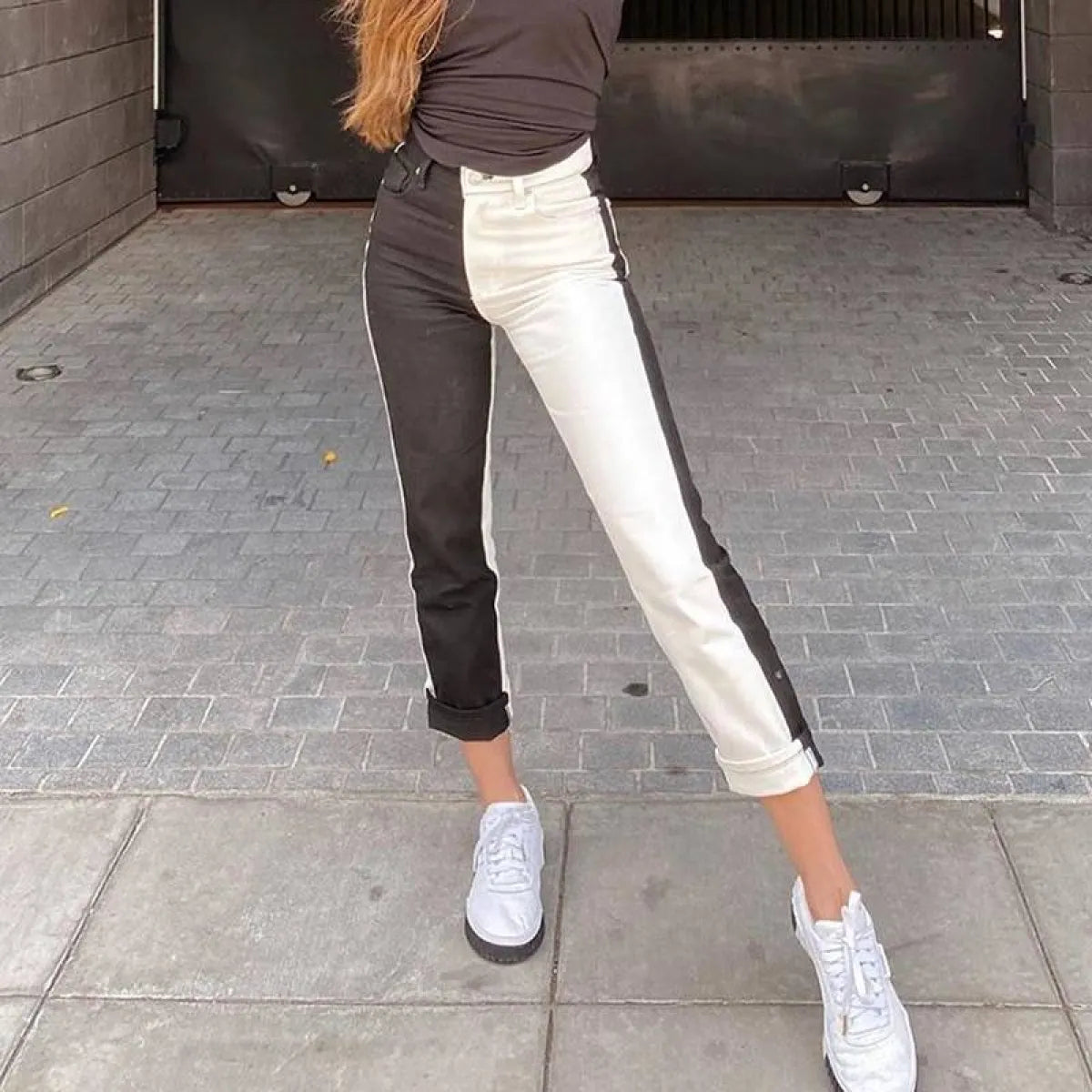 Black and White Patchwork Jeans