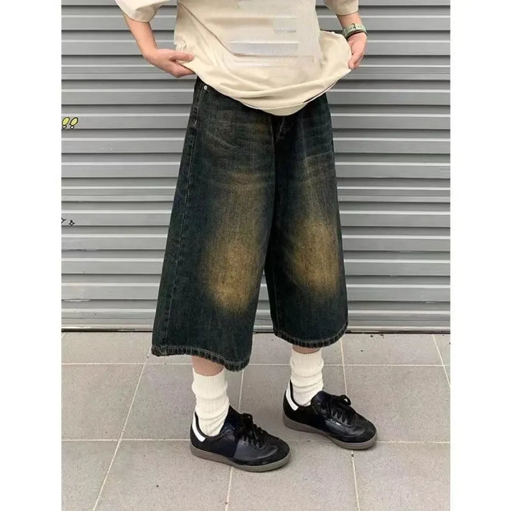 Vintage Wide Leg Denim Jorts – Low Rise Baggy Harajuku Style