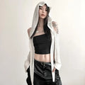 Y2K Grunge Black Hollow Out Hoodie – Slim Fit Long Sleeve Tee