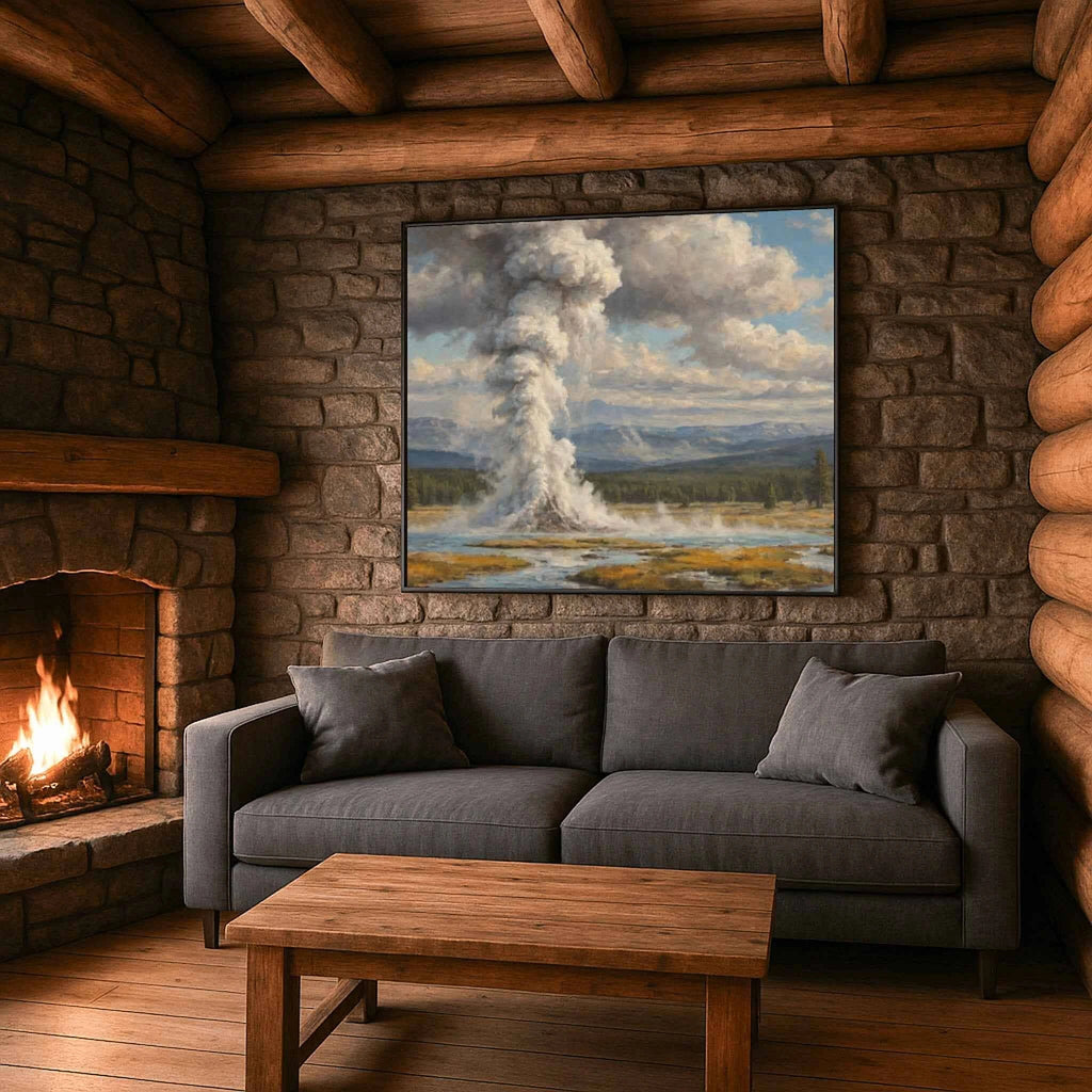 Yellowstone Icon: Old Faithful Geyser Eruption Oil Painting