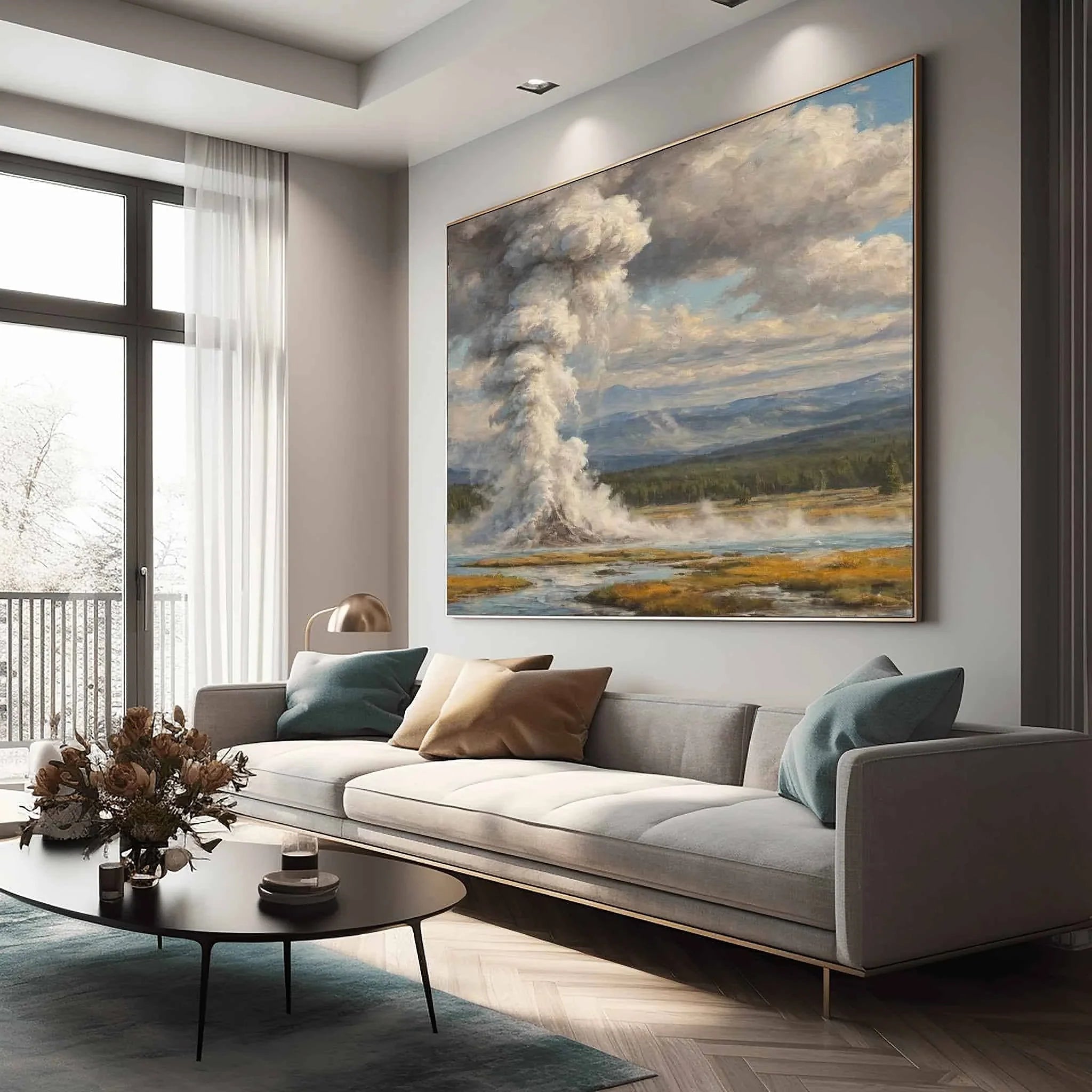 Yellowstone Icon: Old Faithful Geyser Eruption Oil Painting