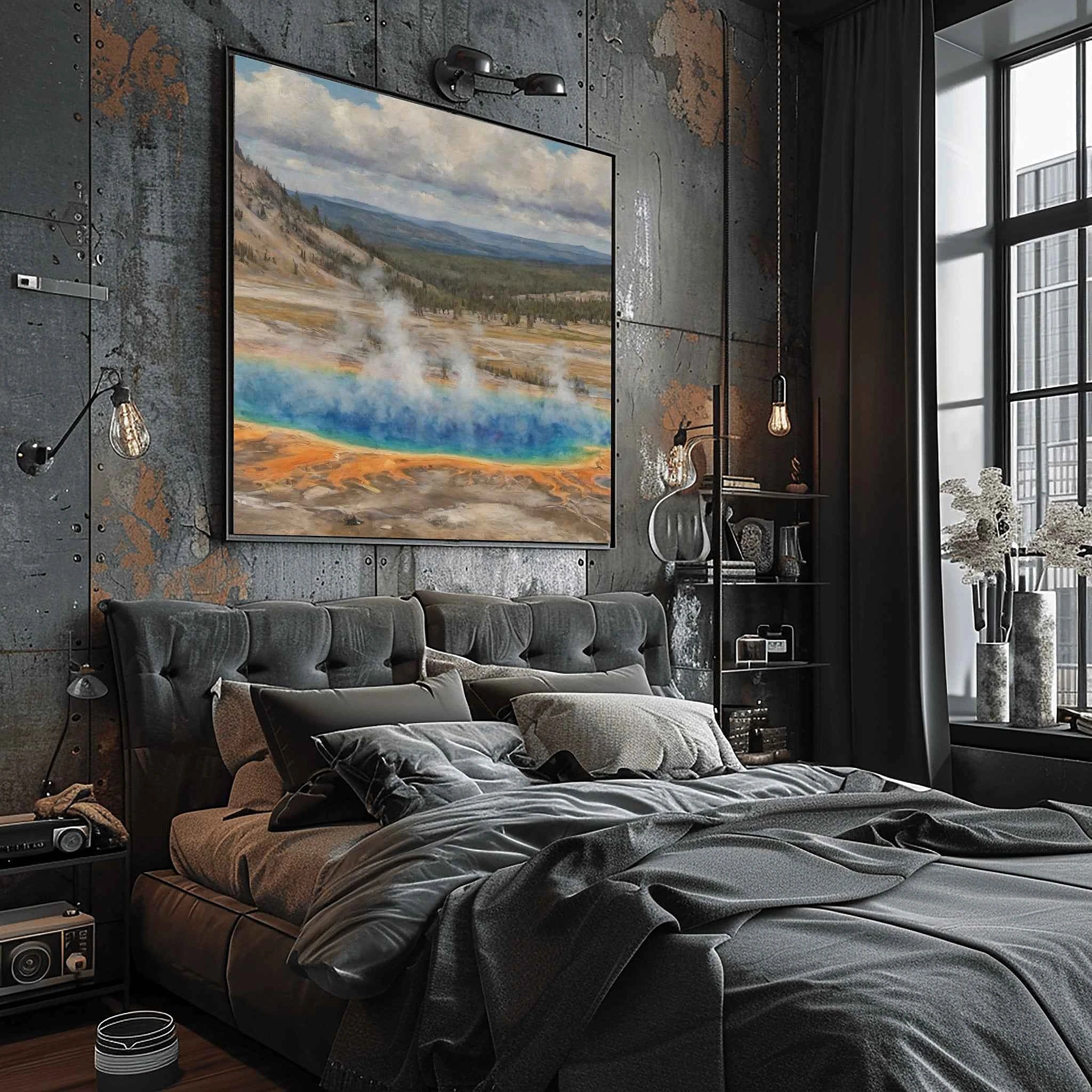 Yellowstone Prismatic: Grand Thermal Spring & Radiant Earth Oil Painting