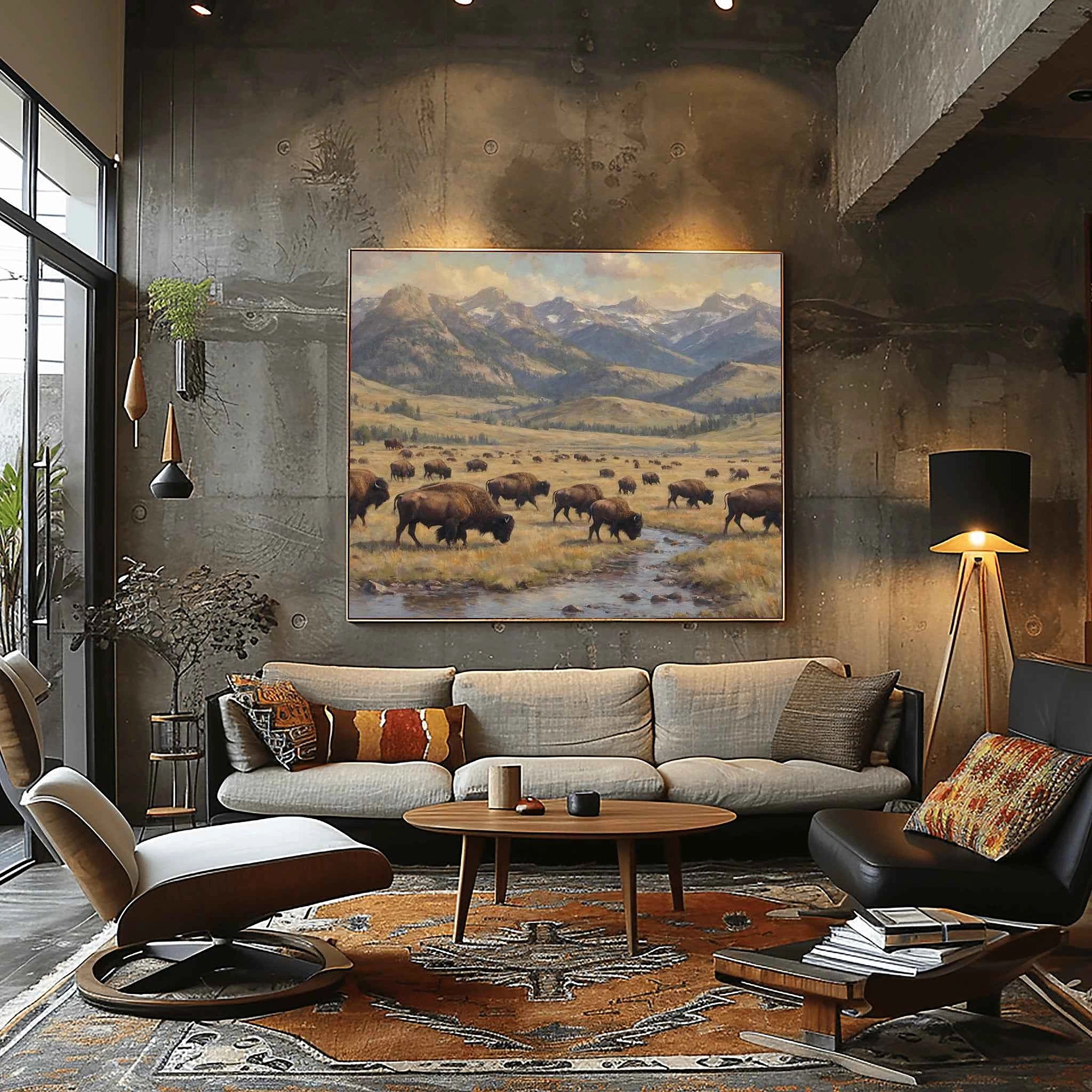 Yellowstone Heritage: Majestic Bison Herd in Lamar Valley Oil Painting