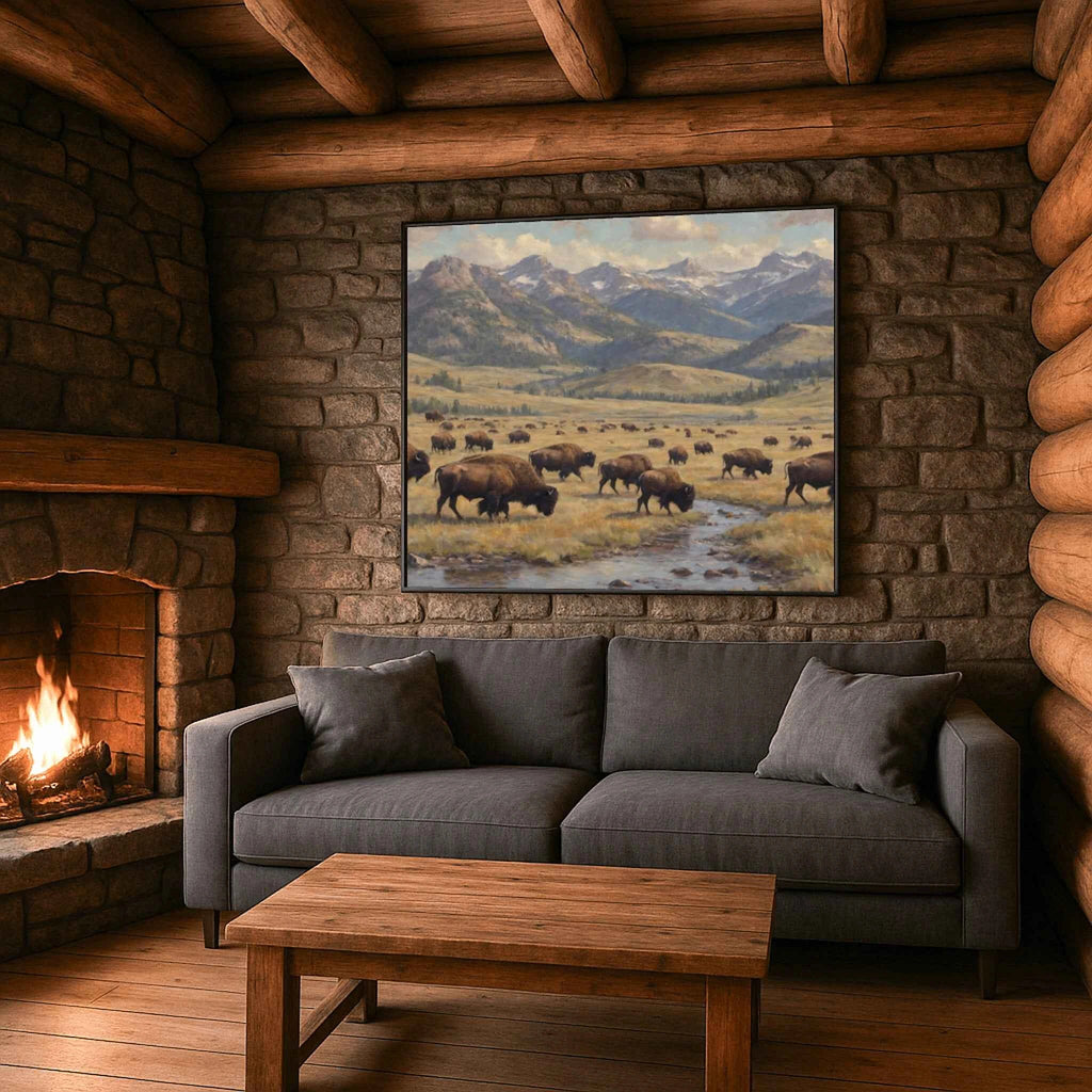 Yellowstone Heritage: Majestic Bison Herd in Lamar Valley Oil Painting