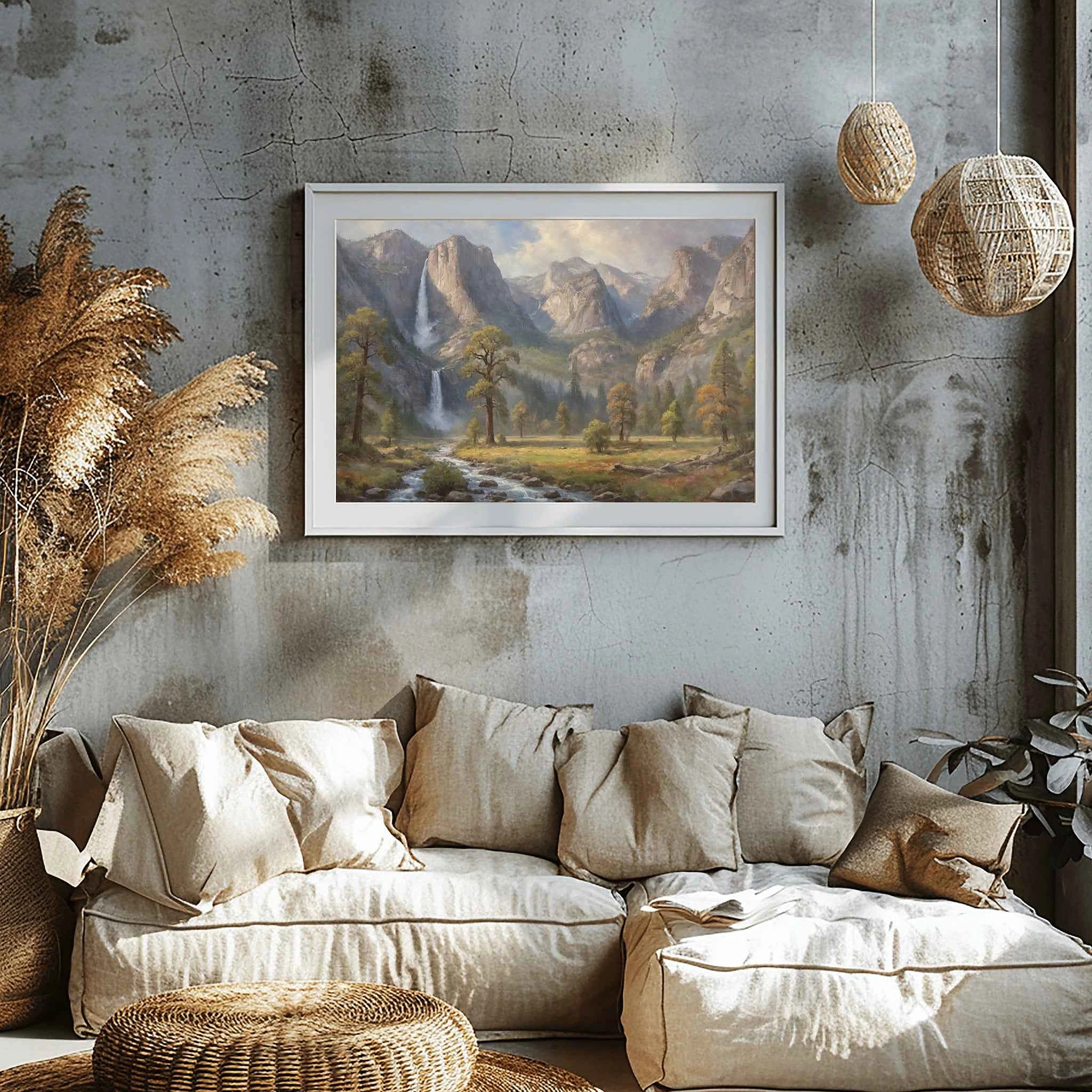 Yosemite's Grace: Bridalveil Fall & Misty Granite Peaks Oil Painting