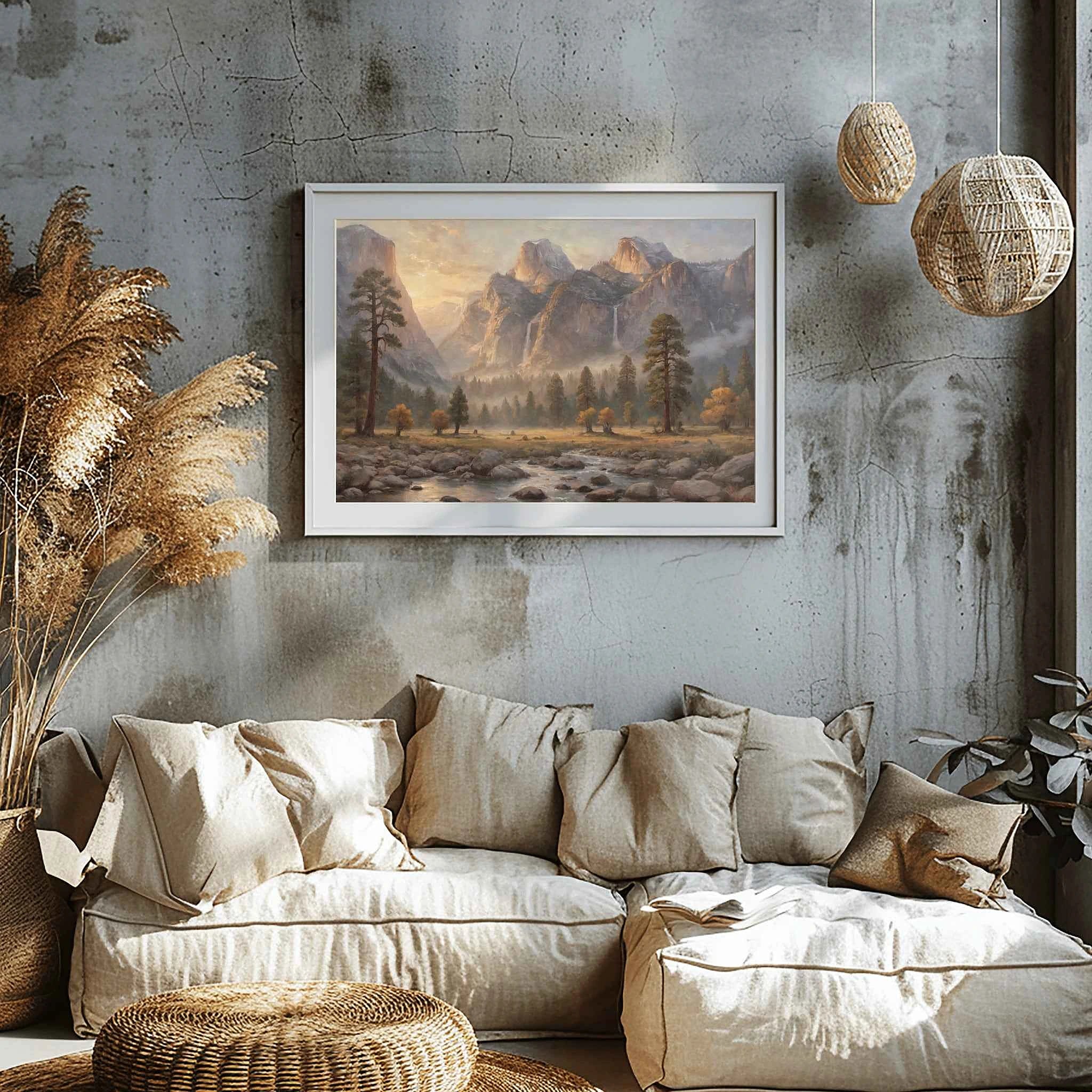 Yosemite Granite Valley: Golden Hour Mist & Cathedral Peaks Oil Painting
