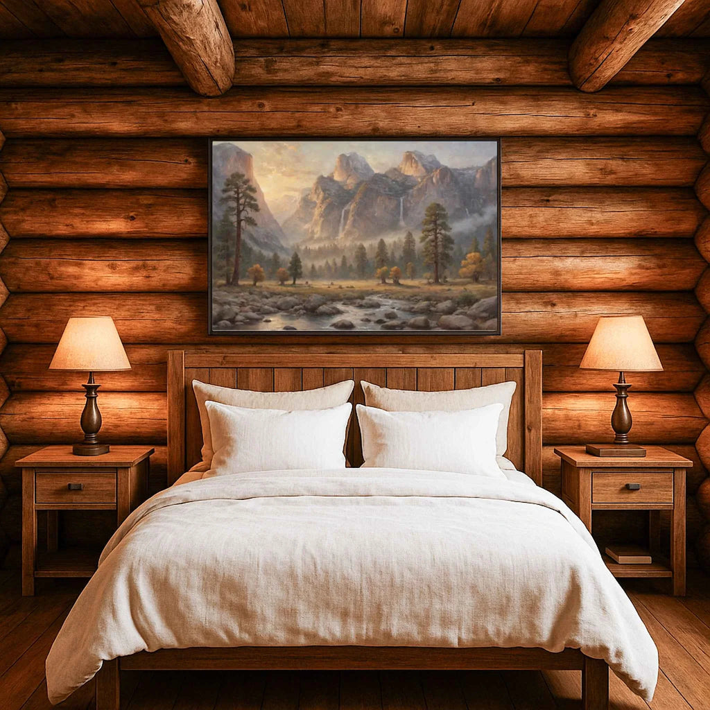 Yosemite Granite Valley: Golden Hour Mist & Cathedral Peaks Oil Painting