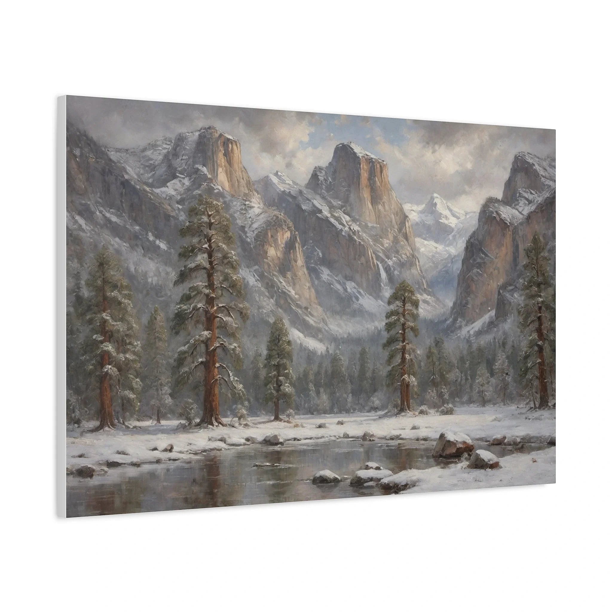 Yosemite Winter Silence: El Capitan & Half Dome Oil Painting Canvas Art
