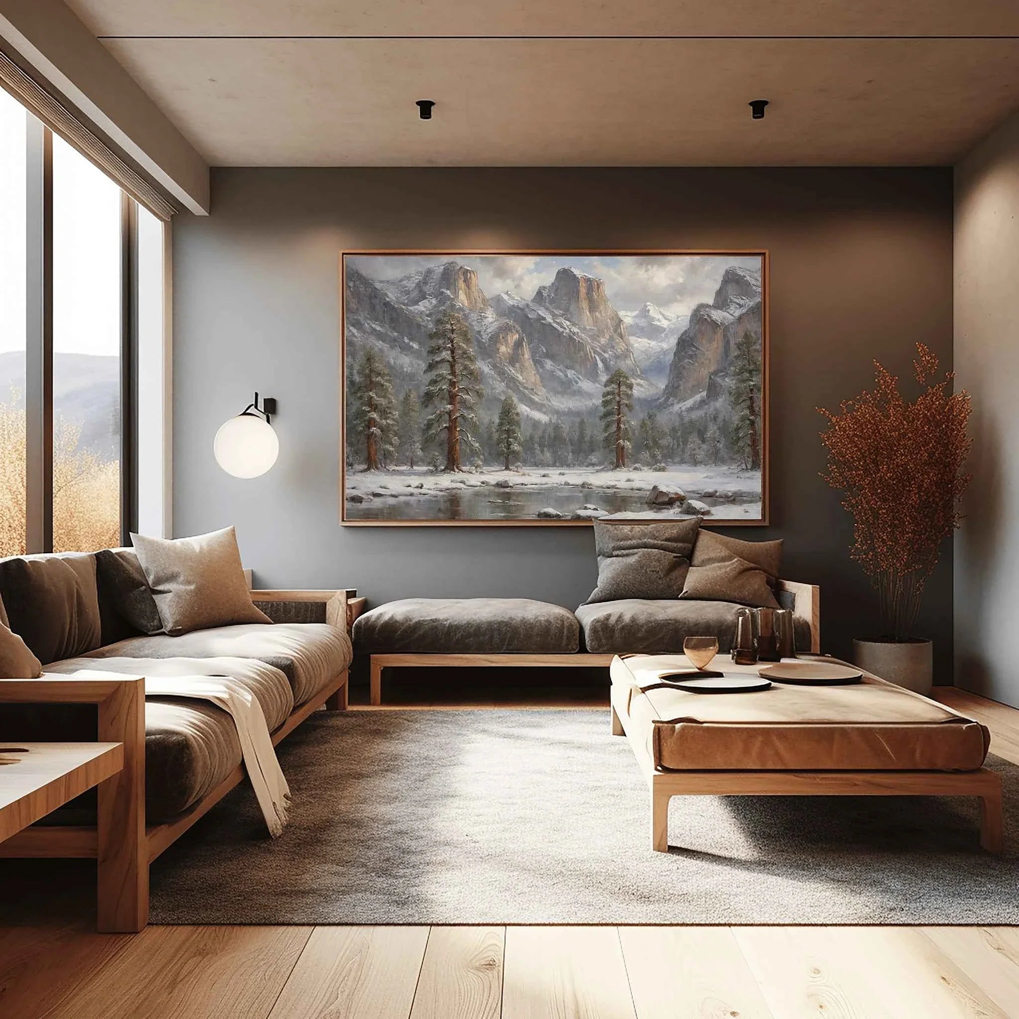Yosemite Winter Silence: El Capitan & Half Dome Oil Painting Canvas Art