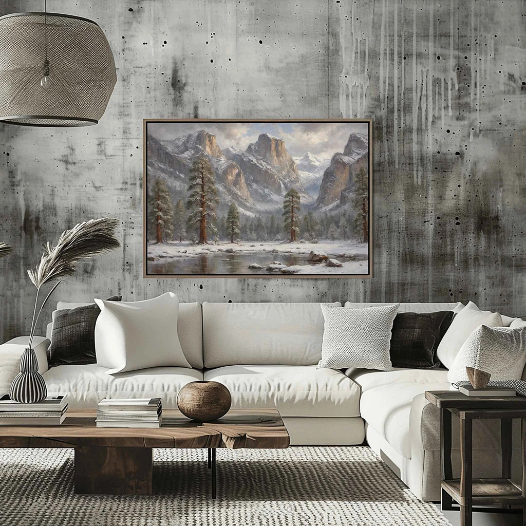 Yosemite Winter Silence: El Capitan & Half Dome Oil Painting Canvas Art