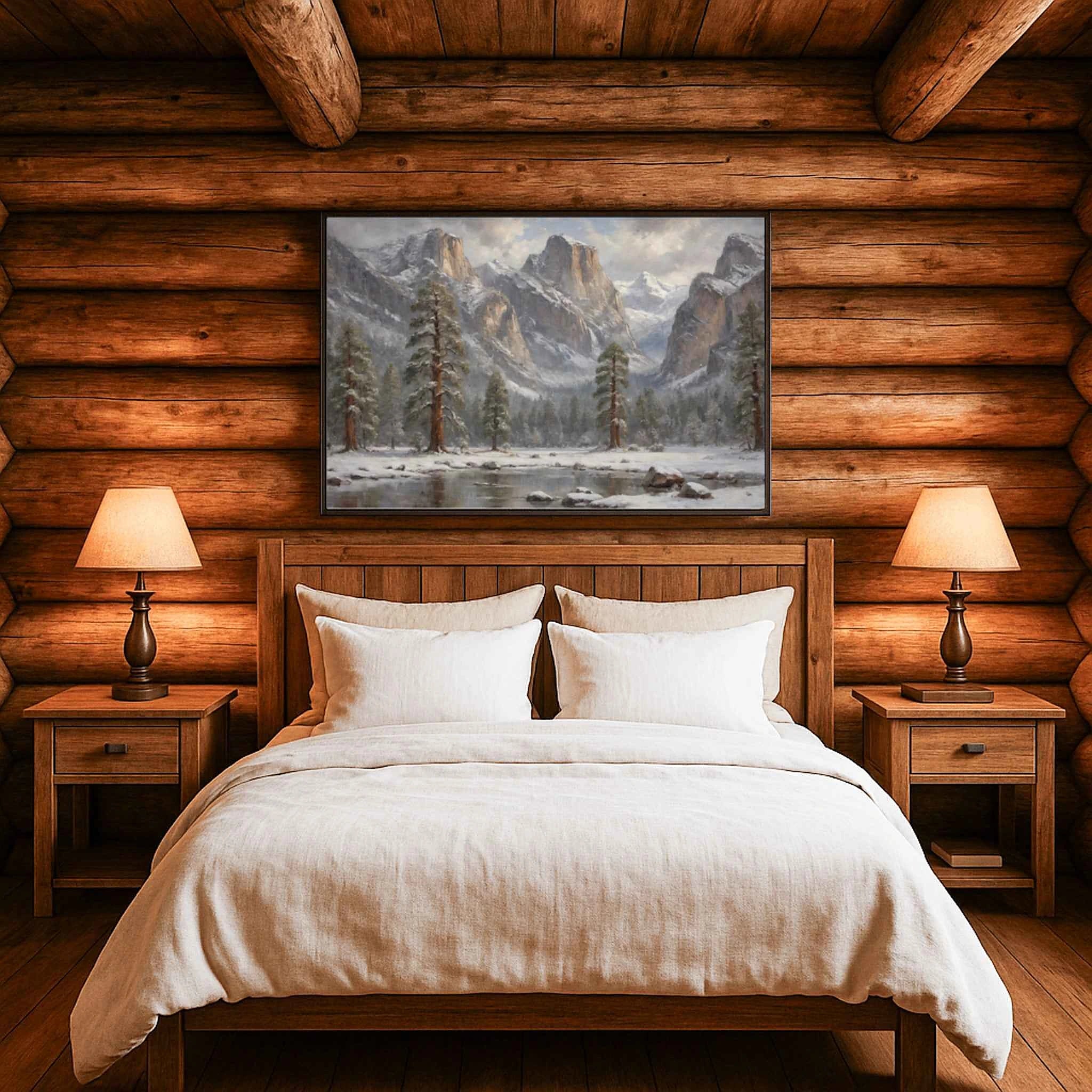 Yosemite Winter Silence: El Capitan & Half Dome Oil Painting Canvas Art