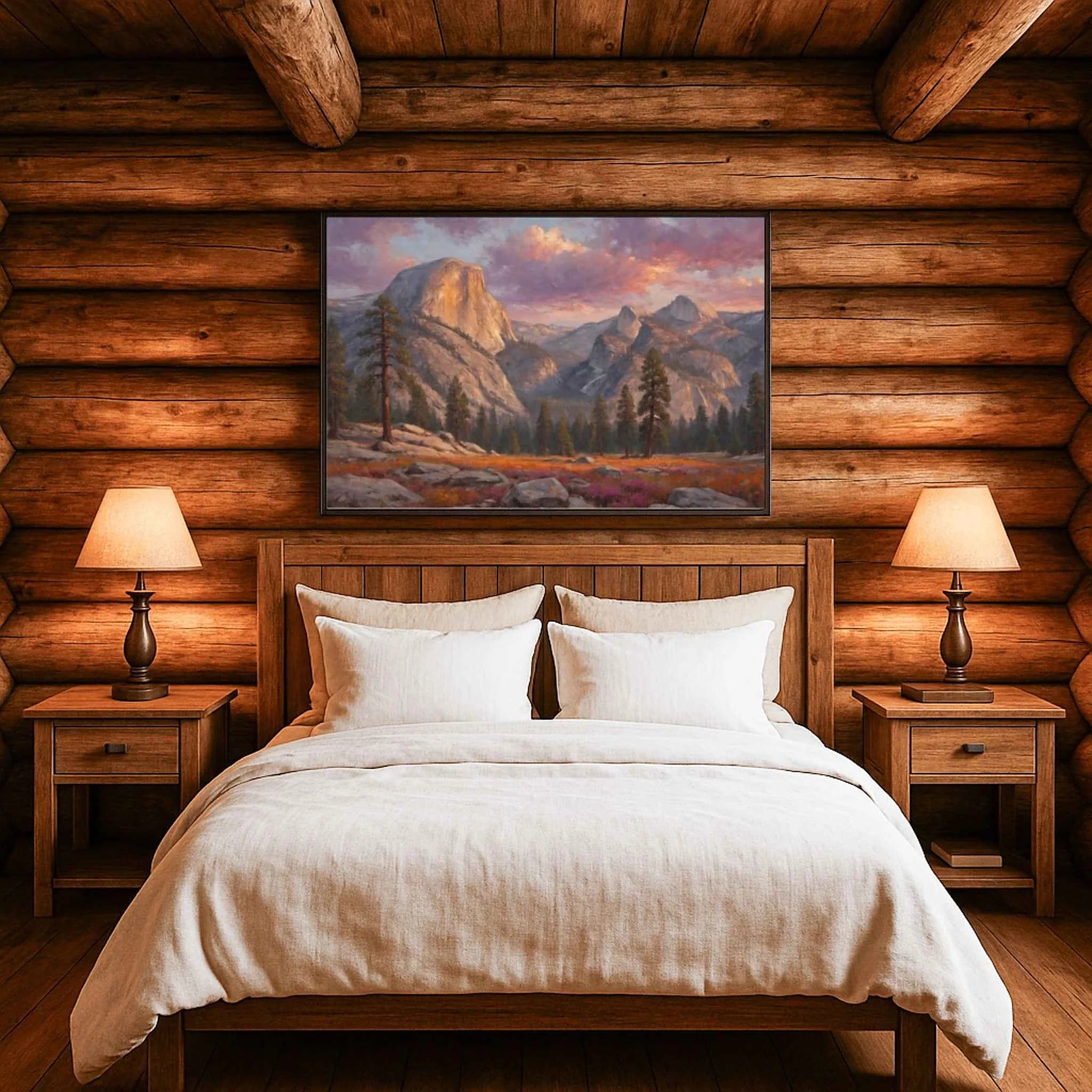 Yosemite Alpenglow: Half Dome Sunset Oil Painting Canvas Art
