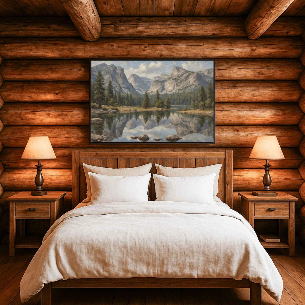 Yosemite Reflections: Mirror Lake & Granite Peaks Oil Painting Canvas Art