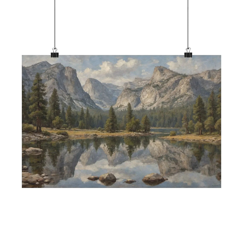 Yosemite Reflections: Mirror Lake & Granite Peaks Oil Painting Canvas Art