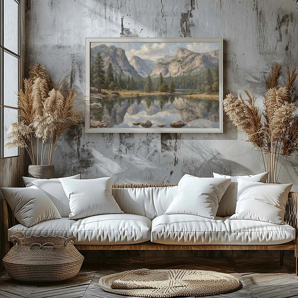 Yosemite Reflections: Mirror Lake & Granite Peaks Oil Painting Canvas Art