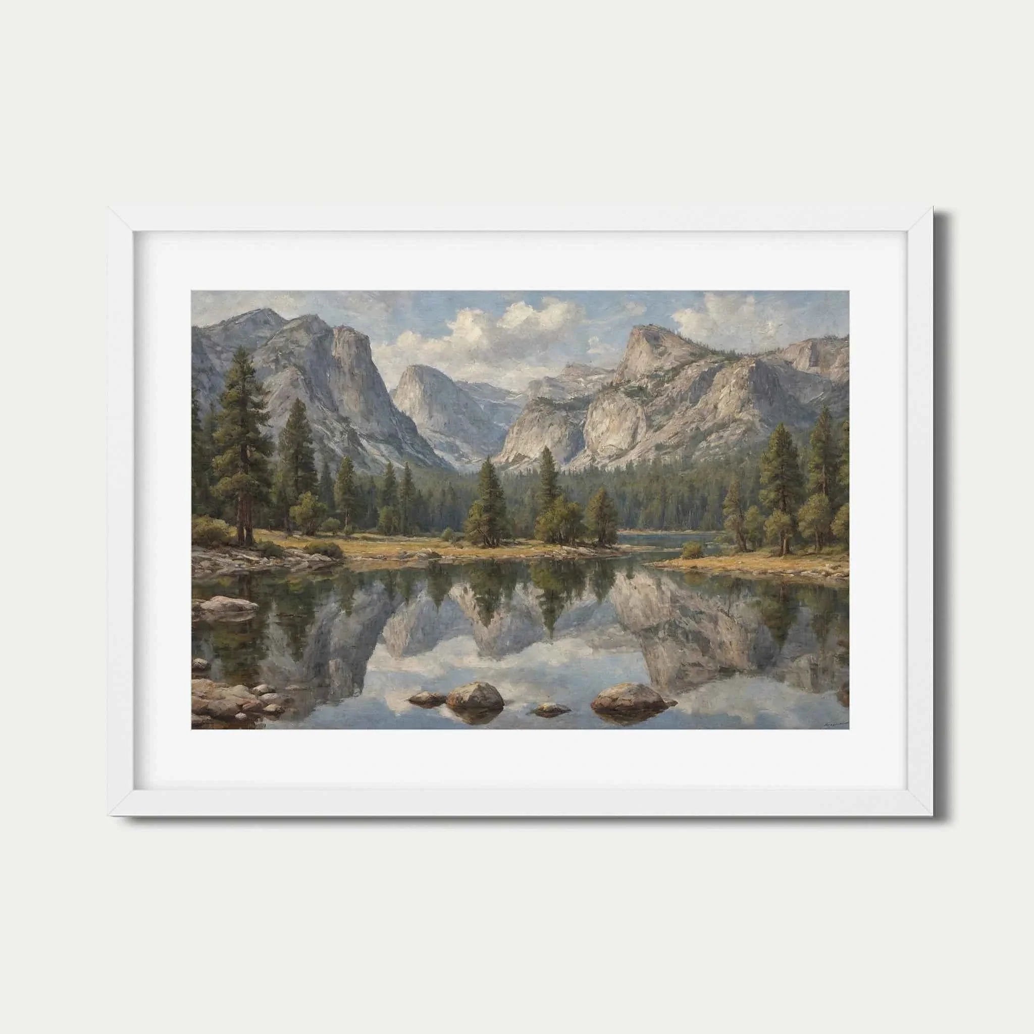 Yosemite Reflections: Mirror Lake & Granite Peaks Oil Painting Canvas Art